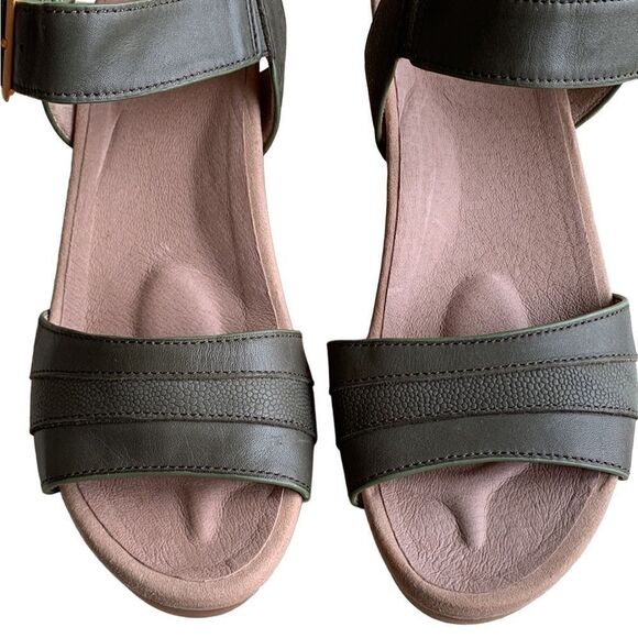 Earth Oak Chestnut Forest Green Leather Platform Sandals Size 9.5 - Picture 5 of 9